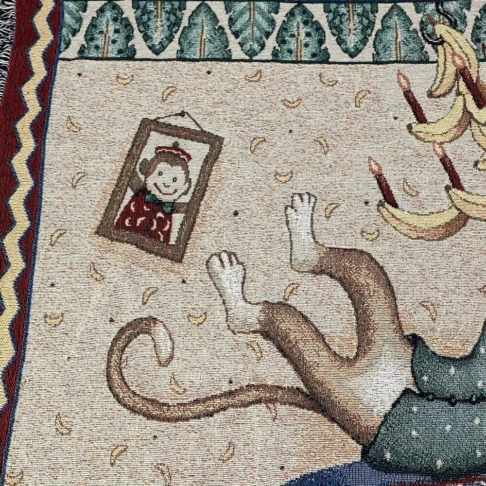 VTG Monkey Business Tapestry Bananas‎ Debbie Mumm Quilt Woven Nursery Decor Kids